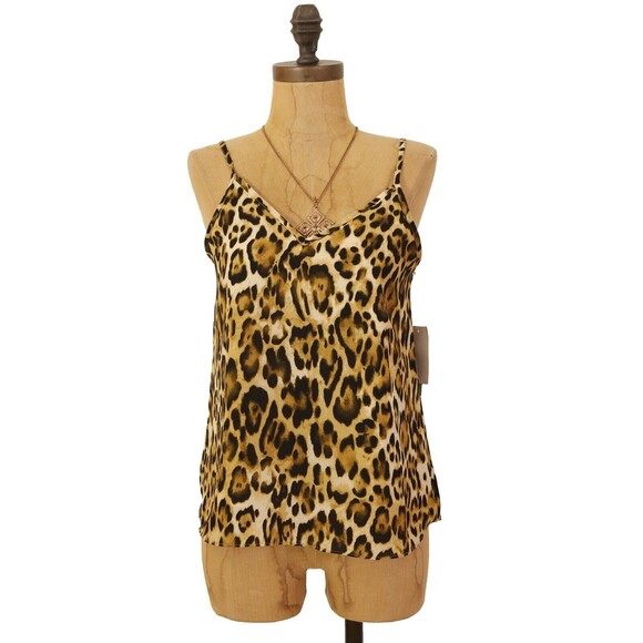 Abound Printed Camisole Tank Top XXS Spaghetti Strap Lined Tan Leopard NWT B38 - Picture 2 of 5